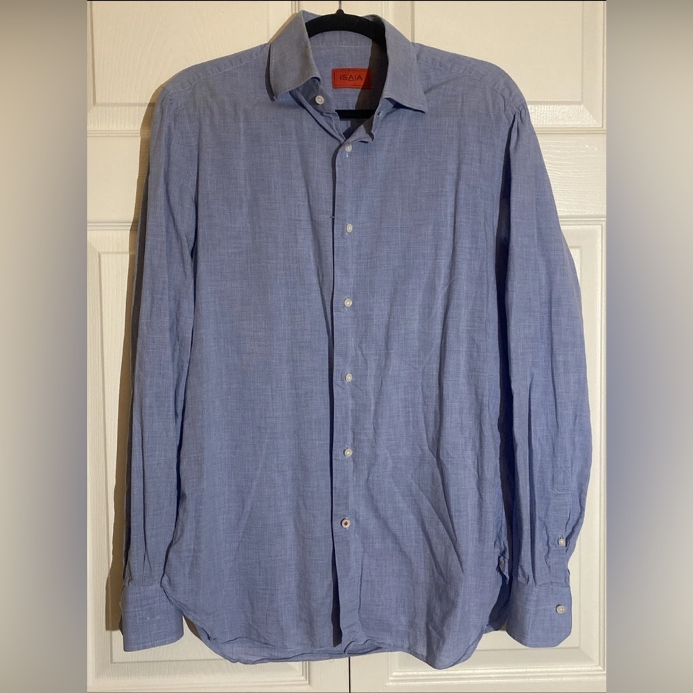 Isaia Light Blue Men's Casual Button Down Shirt